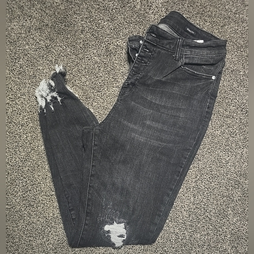 Judy Blue Skinny Fit Charcoal Black Jeans, Distressed Hem, Womens Size 15/32 - Picture 3 of 12